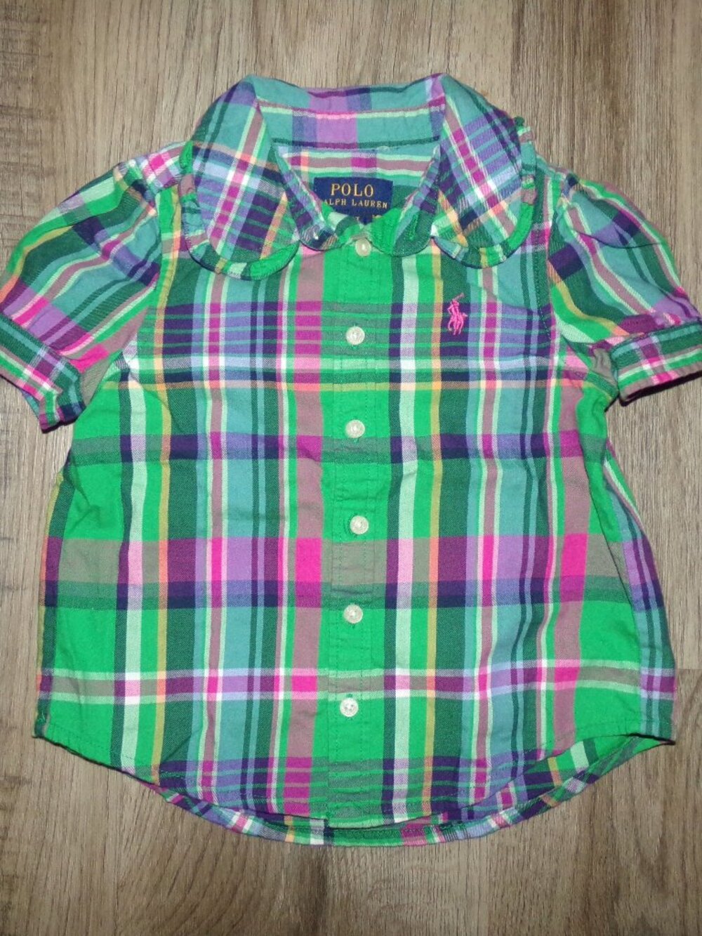 POLO RALPH LAUREN PLAID RUFFLE COLLAR TOP SZ 2T